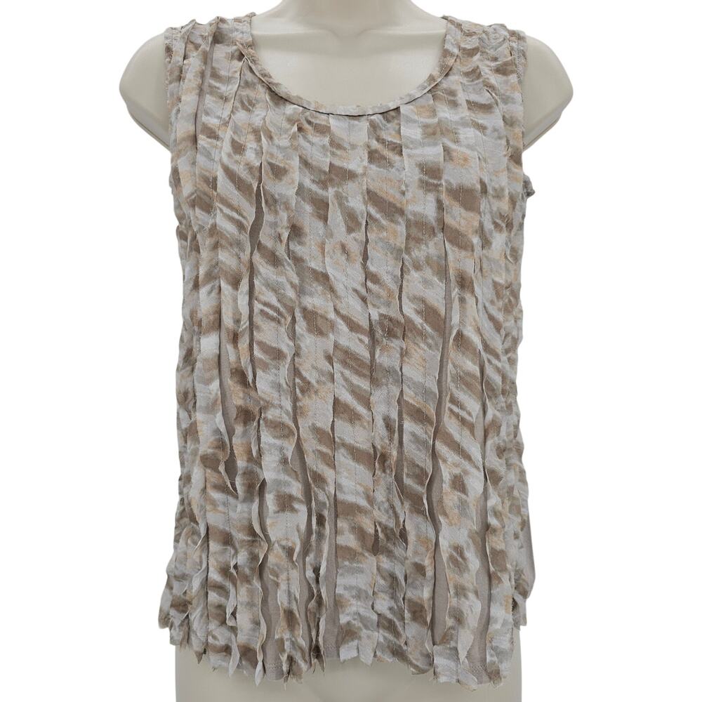 Ann Taylor Womans size XS Ribbon Ruffle Front Tank Top Blouse Tan/Brown